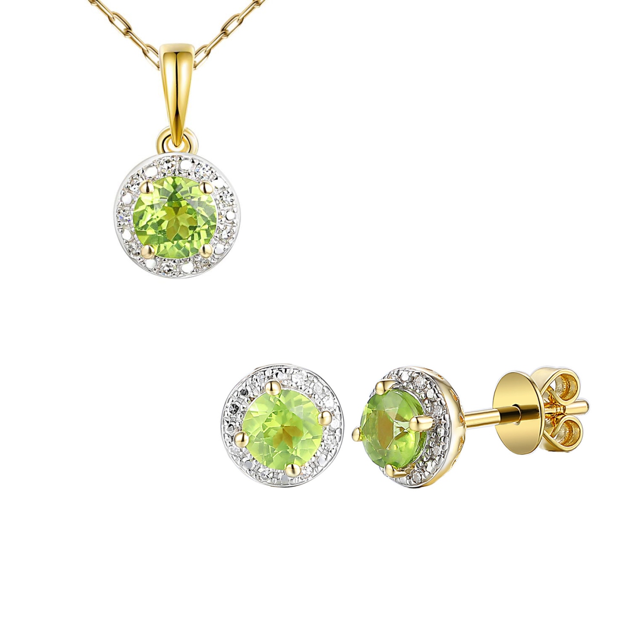 Komplet biżuterii z perydotami i diamentami (E98723YSPT+P98723YPT)