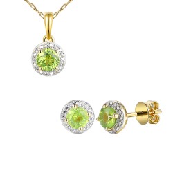 Komplet biżuterii z perydotami i diamentami (E98723YSPT+P98723YPT) - zdjęcie: 2