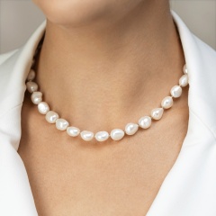 Naszyjnik złoty z perłami i diamentami (N12232 Y PL)