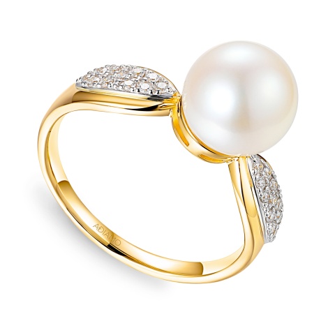 Pierścionek z perłą i diamentami (R98884 Y PL)