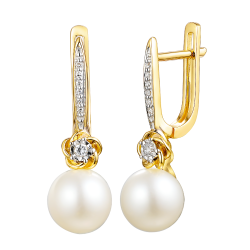 Kolczyki z perłami i diamentami (E98885 Y A PL) - zdjęcie: 2