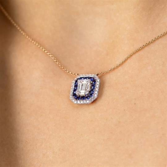 Naszyjnik z szafirami laboratoryjnymi (N12235 Y G LGSA)