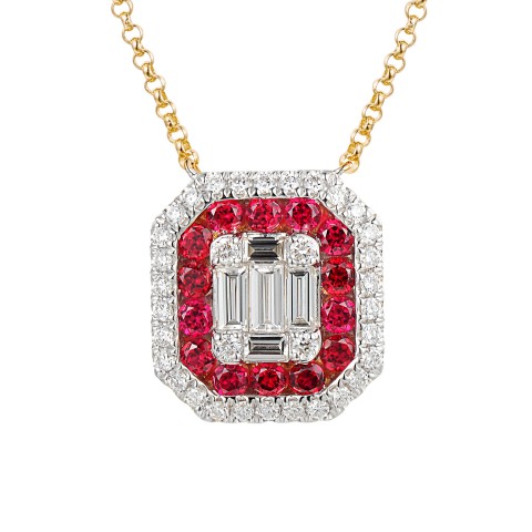 Naszyjnik z rubinami laboratoryjnymi (N12235 Y G LGRU)