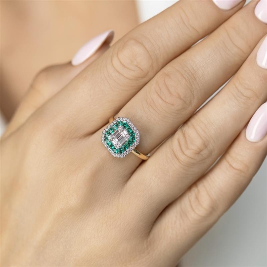 Pierścionek ze szmaragdami laboratoryjnymi (R98892 Y LGEM): 16