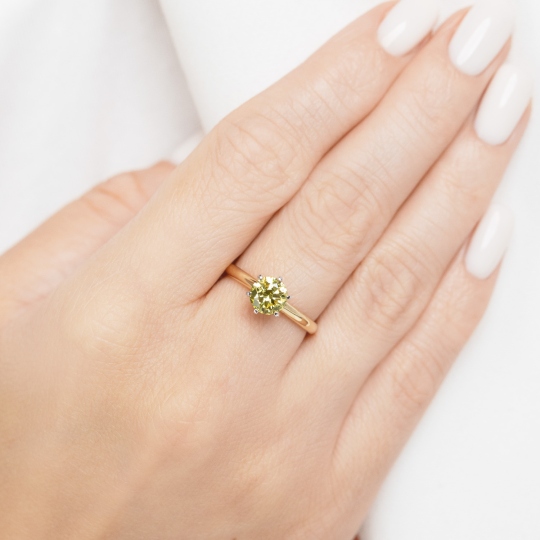 Pierścionek z żółtym diamentem laboratoryjnym (R58829 1,09ct YW LGDY): 14
