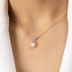 Naszyjnik z perłą i diamentami (N12234 Y G PL) - zdjęcie: 3