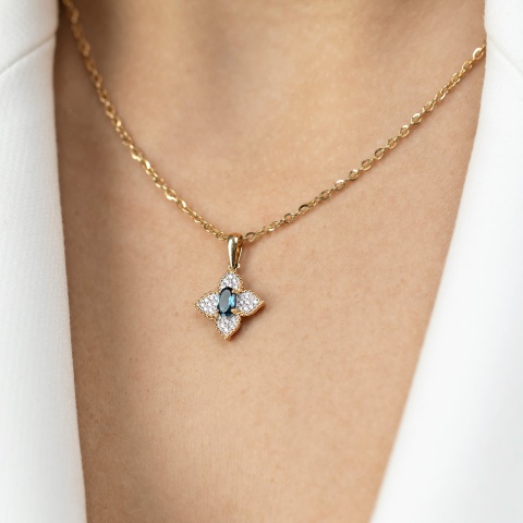 Zawieszka z london blue topazem i diamentami (P98881 Y LBT)