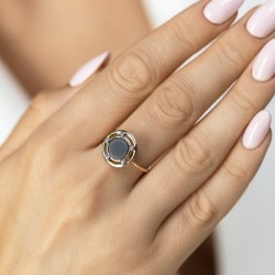 Pierścionek z czarnym agatem i diamentami (R98887 Y BAG): 17 - zdjęcie: 3