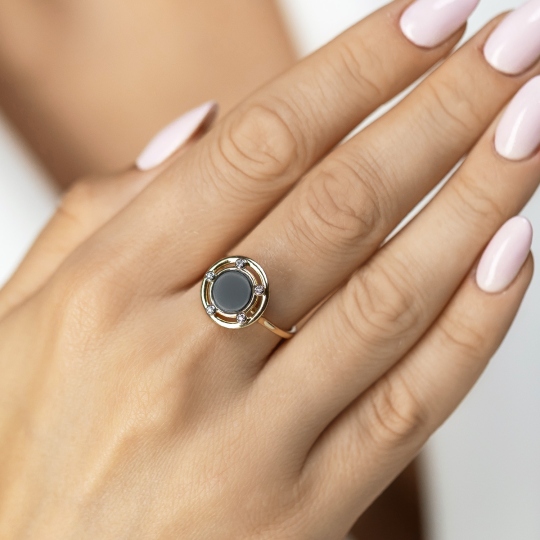 Pierścionek z czarnym agatem i diamentami (R98887 Y BAG): 10