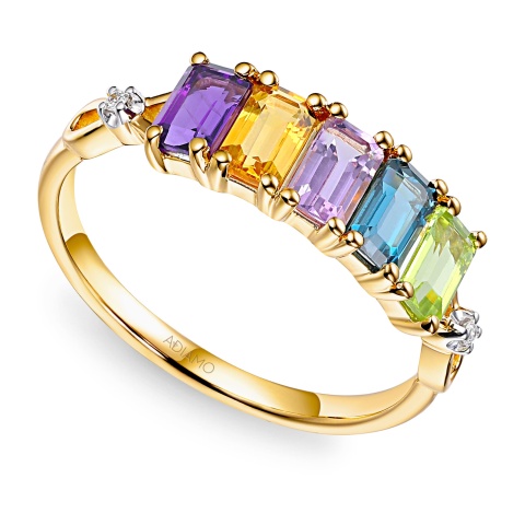 Pierścionek z kolorowymi kamieniami i diamentami (R100260 Y BT,CT,AM,PT,PAM)