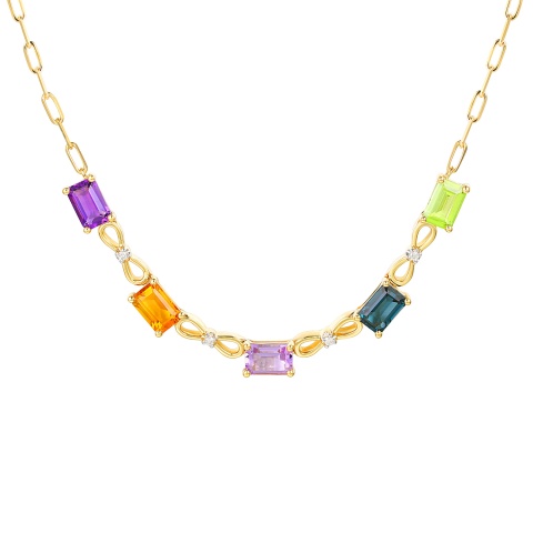 Naszyjnik z kolorowymi kamieniami i diamentami (N12478 Y BT,CT,AM,PT,PAM)