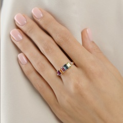 Pierścionek z kolorowymi kamieniami i diamentami (R100260 Y BT,CT,AM,PT,PAM)