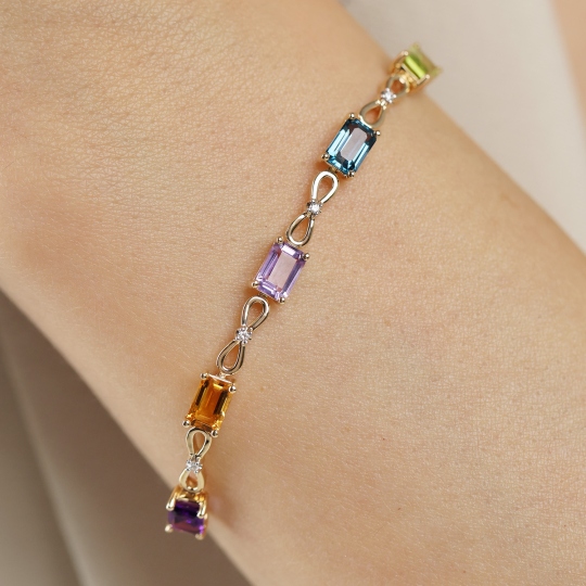 Bransoletka z kolorowymi kamieniami i diamentami (B09913 Y BT,CT,AM,PT,PAM)