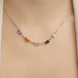 Naszyjnik z kolorowymi kamieniami i diamentami (N12478 Y BT,CT,AM,PT,PAM) - zdjęcie: 3