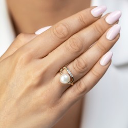 Pierścionek z perłą i diamentami (R98984 Y PL): 16 - zdjęcie: 3