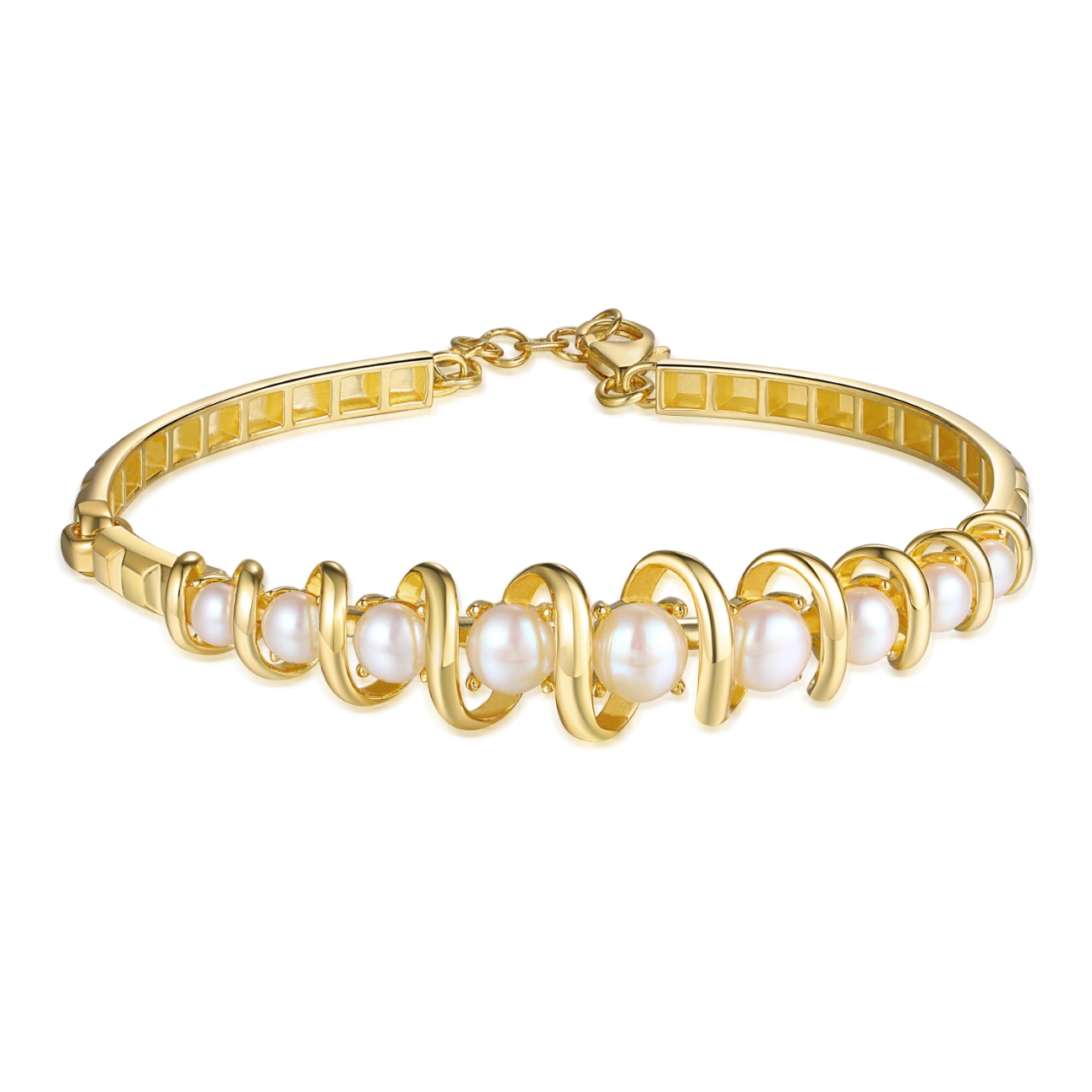 Bransoletka srebrna pozłacana z perłami (B10120 Y PL 925)