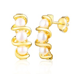 Kolczyki srebrne pozłacane z perłami (E100860 Y S PL 925) - zdjęcie: 2