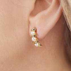 Kolczyki srebrne pozłacane z perłami (E100860 Y S PL 925) - zdjęcie: 4