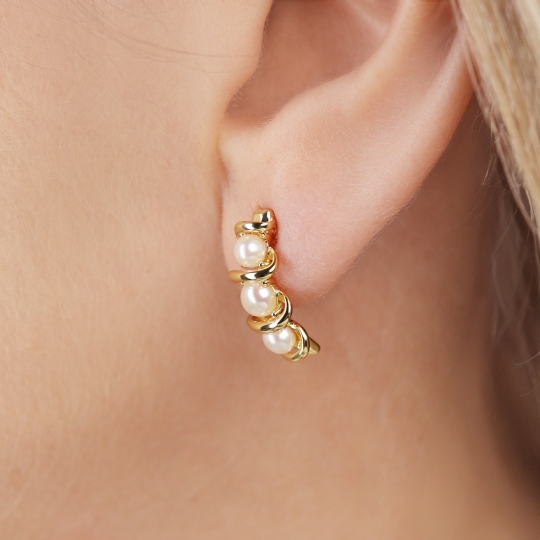 Kolczyki srebrne pozłacane z perłami (E100860 Y S PL 925)