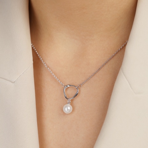 Naszyjnik srebrny z perłą (N12640 W PL 925)
