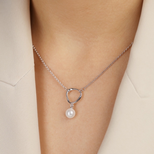 Naszyjnik srebrny z perłą (N12640 W PL 925)