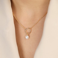 Naszyjnik srebrny pozłacany z perłą (N12640 Y PL 925) - zdjęcie: 3