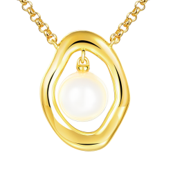 Naszyjnik srebrny pozłacany z perłą (N12641 Y PL 925) - zdjęcie: 2