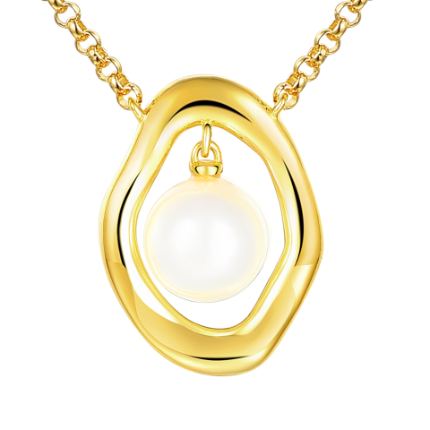 Naszyjnik srebrny pozłacany z perłą (N12641 Y PL 925)