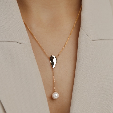 Naszyjnik srebrny pozłacany z perłą (N12642 Y PL 925)