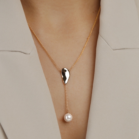 Naszyjnik srebrny pozłacany z perłą (N12642 Y PL 925)