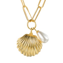 Naszyjnik srebrny pozłacany z perłą (N12645 Y PL 925) - zdjęcie: 2