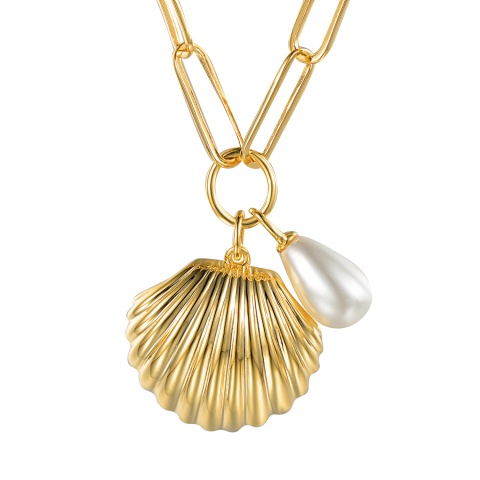 Naszyjnik srebrny pozłacany z perłą (N12645 Y PL 925)