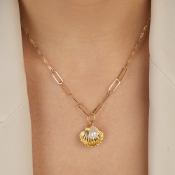 Naszyjnik srebrny pozłacany z perłą (N12645 Y PL 925) - zdjęcie: 3