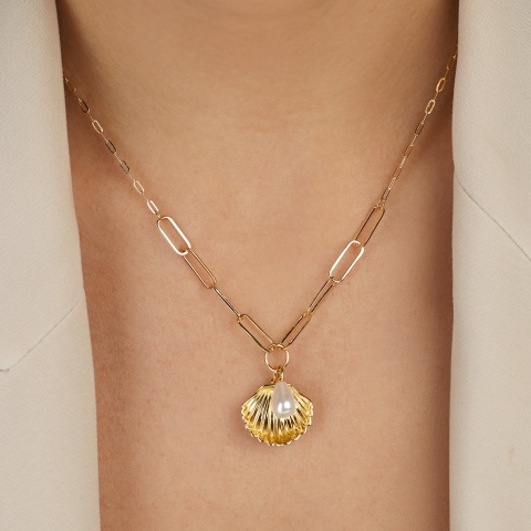 Naszyjnik srebrny pozłacany z perłą (N12645 Y PL 925)