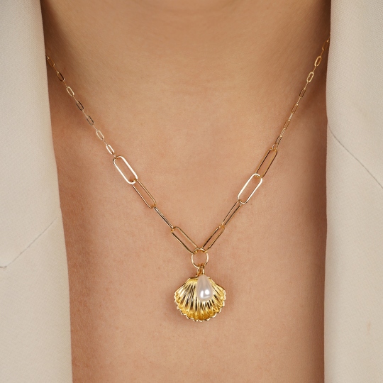 Naszyjnik srebrny pozłacany z perłą (N12645 Y PL 925)