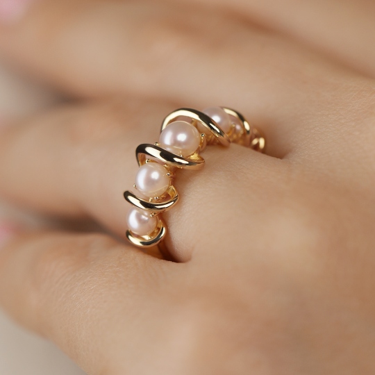 Pierścionek srebrny pozłacany z perłami (R100860 Y PL 925) : 13