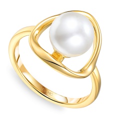 Pierścionek srebrny pozłacany z perłą (R100868 Y PL 925)