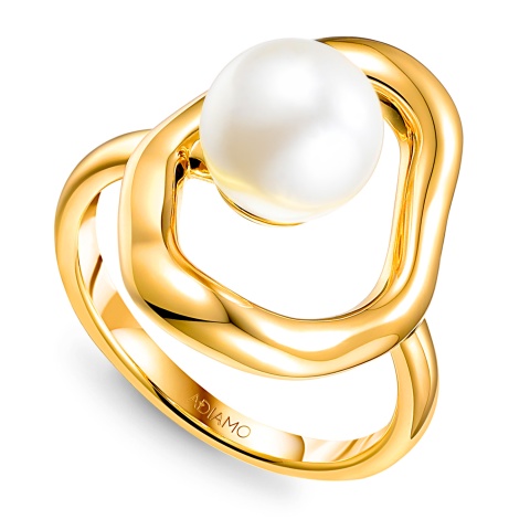 Pierścionek srebrny pozłacany z perłą (R100869 Y PL 925)
