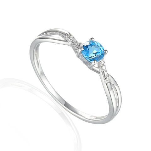 Pierścionek z niebieskim topazem i diamentami (R69318 W BT 375)