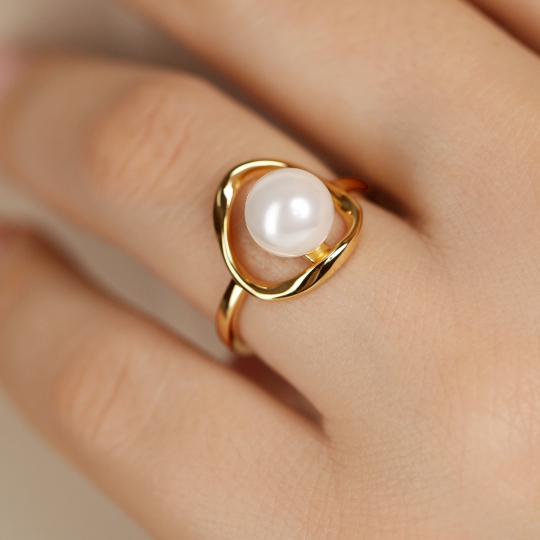 Pierścionek srebrny pozłacany z perłą (R100868 Y PL 925): 10