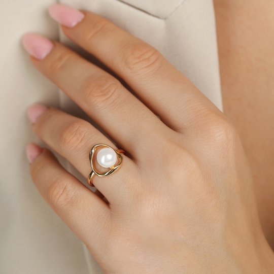 Pierścionek srebrny pozłacany z perłą (R100868 Y PL 925): 12
