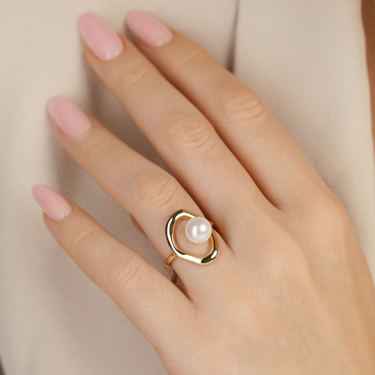 Pierścionek srebrny pozłacany z perłą (R100869 Y PL 925): 10