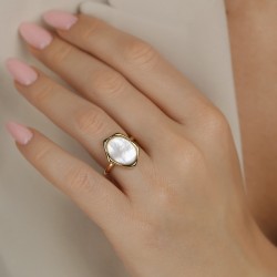 Pierścionek srebrny pozłacany z masą perłową (R100867 Y WMP 925): 13 - zdjęcie: 3