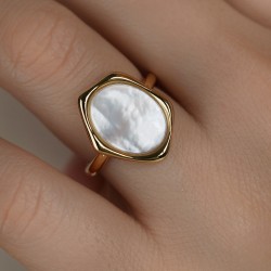 Pierścionek srebrny pozłacany z masą perłową (R100867 Y WMP 925): 13 - zdjęcie: 6