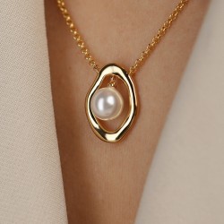 Naszyjnik srebrny pozłacany z perłą (N12641 Y PL 925) - zdjęcie: 4