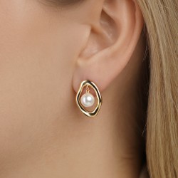 Kolczyki srebrne pozłacane z perłami (E100869 Y S PL 925) - zdjęcie: 3