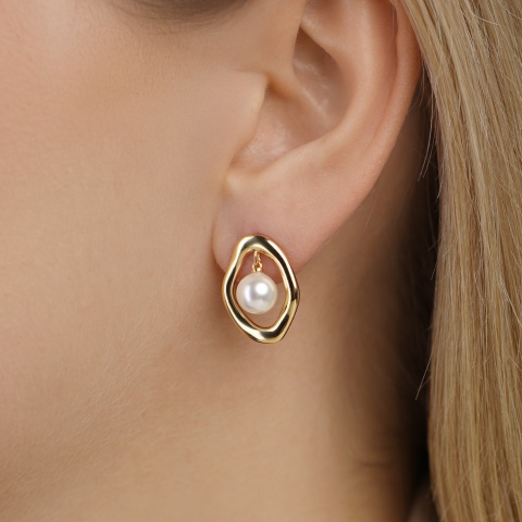 Kolczyki srebrne pozłacane z perłami (E100869 Y S PL 925)