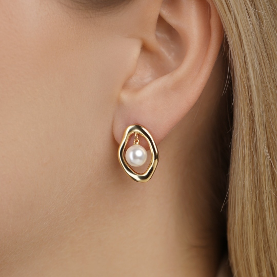 Kolczyki srebrne pozłacane z perłami (E100869 Y S PL 925)