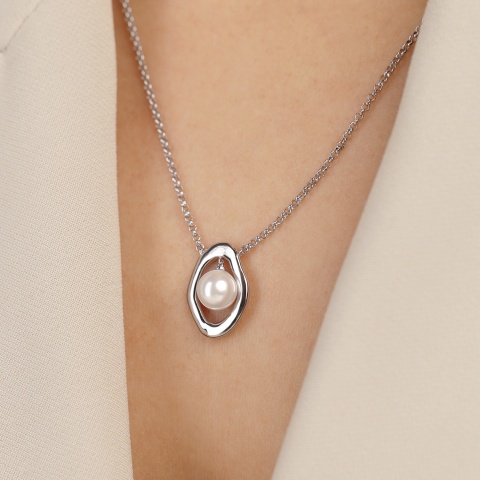 Naszyjnik srebrny z perłą (N12641 W PL 925)