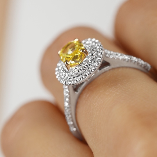 Pierścionek z żółtym diamentem laboratoryjnym (R100393 YW LGDY) : 14